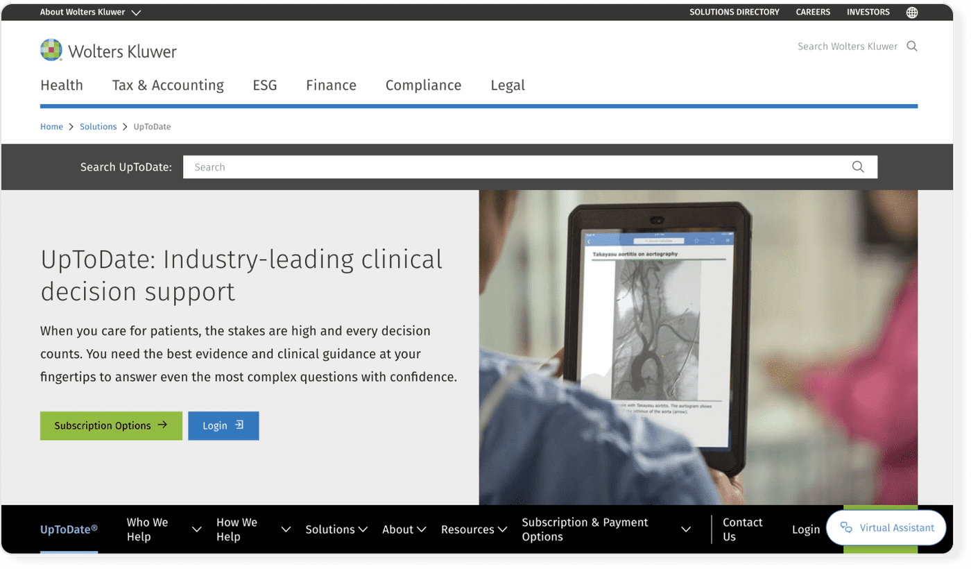 Search interface of UpToDate